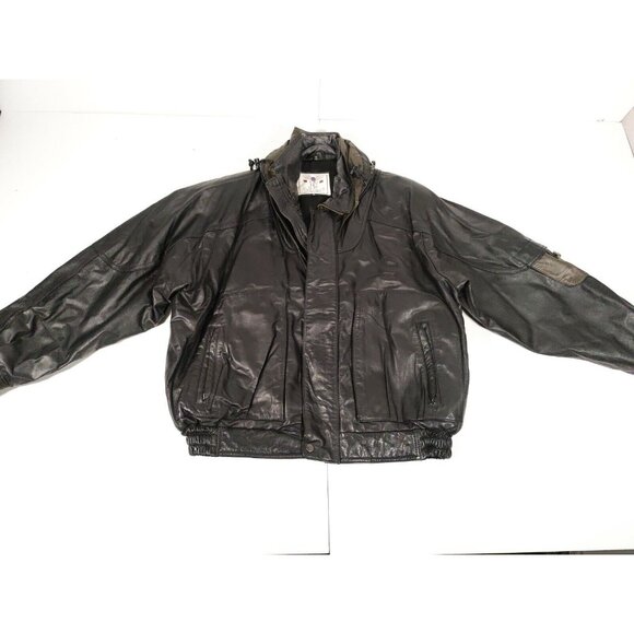 Vintage J Park Mens  Leather Jacket W Hood Bomber Biker Rock Steampunk XL - Picture 4 of 11